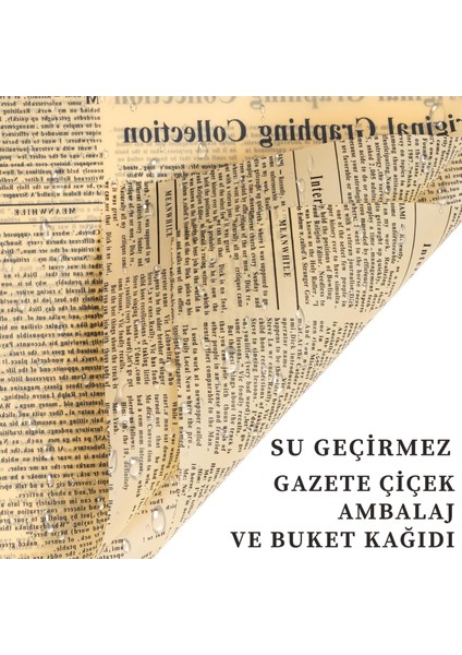 Gazete Desenli Çiçek Ambalaj Kağıdı 5li, Çift Baskı Mat Opp Hediye Buket Kağıdı, Kraft, 58X58 cm modelleri