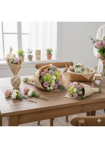 Gazete Desenli Çiçek Ambalaj Kağıdı 5li, Çift Baskı Mat Opp Hediye Buket Kağıdı, Kraft, 58X58 cm fırsatları