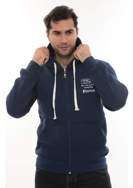 Erkek Mavi Standart Fit Normal Kesim Içi Polarlı Tam Fermuarlı Kapüşonlu Pamuklu Sweatshirt indirimleri