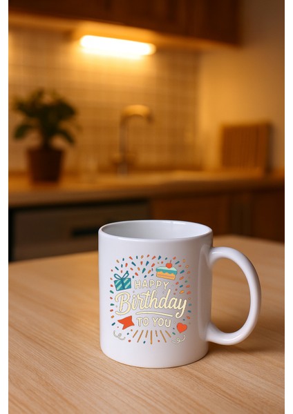 Beyaz Kupa Bardak (Happy Birthday)