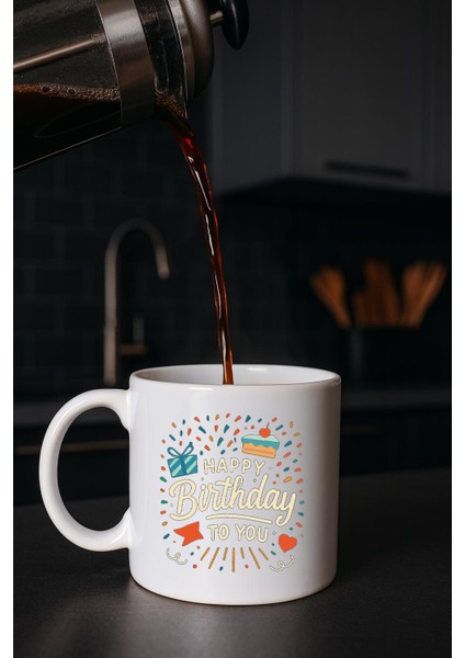 Beyaz Kupa Bardak (Happy Birthday)