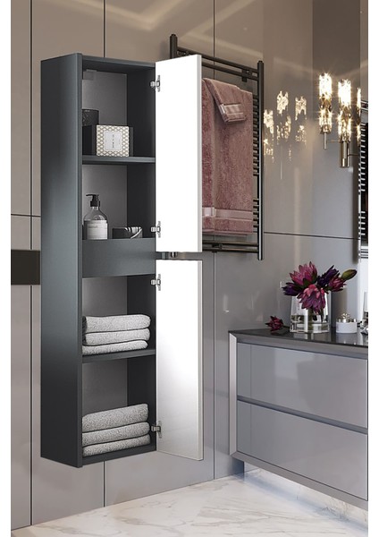 Estella Antrasit 140 cm Mdf Banyo Boy Dolabı**demonte Değil** (Hazır Kurulu) fiyatları