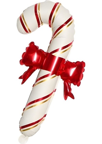 Yılbaşı Partisi Kurdelalı Krem Renk Baston Şekilli Folyo Balon