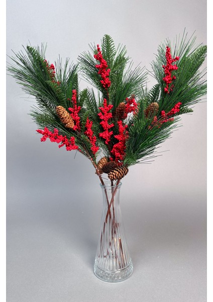 Kokina 80 cm Bol Meyveli ve Kozalaklı Yılbaşı Bitkisi Tek Dal