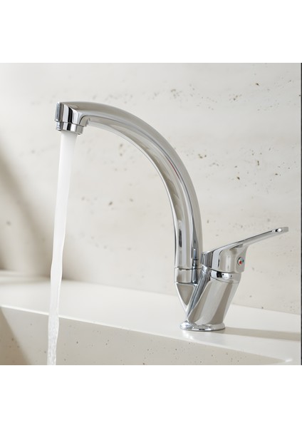 Banora Liza, Krom Kuğu Lavabo Bataryası, Paslanmaz Pirinç Gövde, Su Tasarruflu 360° Döner Musluk