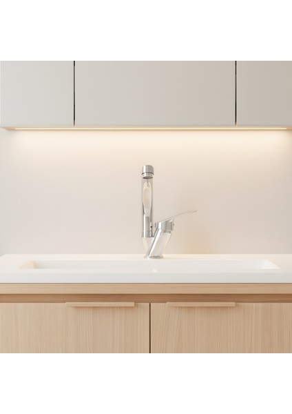 Banora Liza, Krom Kuğu Lavabo Bataryası, Paslanmaz Pirinç Gövde, Su Tasarruflu 360° Döner Musluk