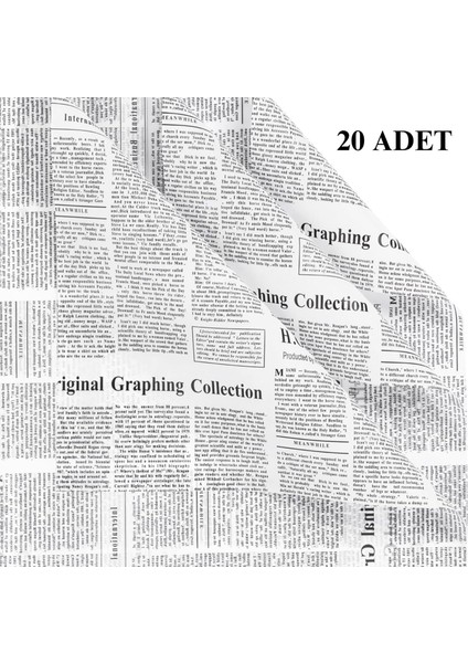 Gazete Desenli Çiçek Ambalaj Kağıdı 20LI, Çift Baskı Mat Opp Hediye Buket Kağıdı, Beyaz, 58X58 cm