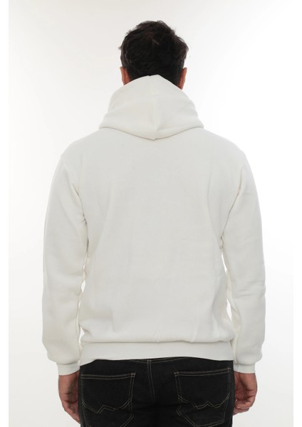 Erkek Beyaz Standart Fit Normal Kesim Içi Polarlı Tam Fermuarlı Kapüşonlu Pamuklu Sweatshirt modelleri