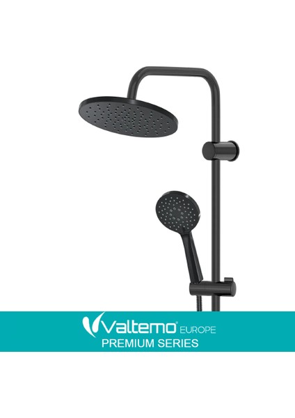 | Valtemo Fonksiyonlu, Yuvarlak, Butonlu Sistem, Siyah Duş Seti Nobel