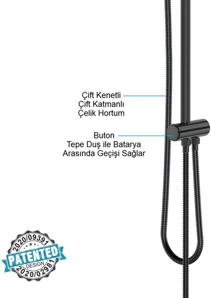 | Valtemo Fonksiyonlu, Yuvarlak, Butonlu Sistem, Siyah Duş Seti Nobel fırsatları