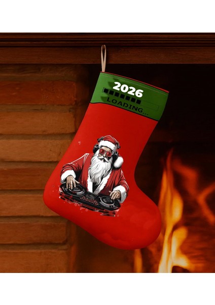 Yılbaşı Çorabı Duvar Süsü – Dj Noel Baba Dekoratif Duvar Aksesuarı | Yeni Yıl Ev Süslemesi