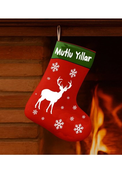 Yılbaşı Geyik Tasarımlı Çorap Duvar Süsü – Yeni Yıl Temalı Dekoratif Duvar Aksesuarı | Yeni Yıl Ev Süslemesi