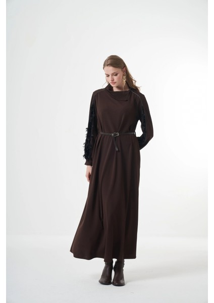 Kadife Detaylı Elbise Kahve 38800