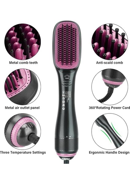 Haır Brush PL-2288 Hava Üflemeli Saç Düzleştirici Taraklı Fön Makinesi 1200 Watt