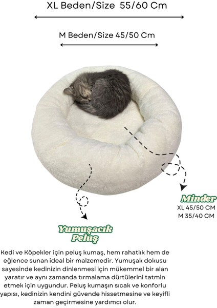Peluş Kedi ve Köpek Yatağı Sıcak ve Yumuşacık Minder Evcil Hayvan
