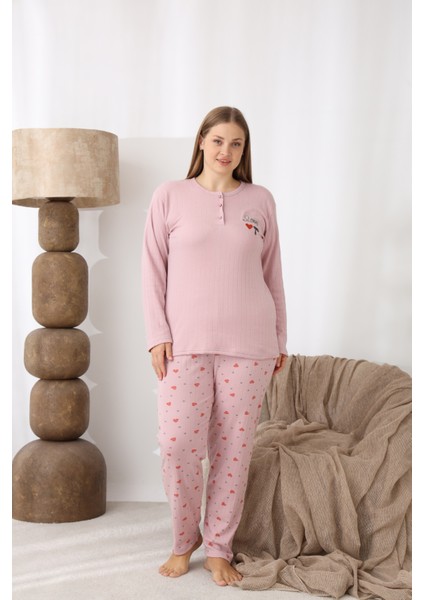 Şardonlu Interlok Kumaş Büyük Beden Kışlık Kadın Pijama Takımı 1160