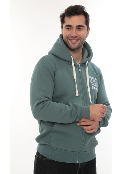 Erkek Petrol Standart Fit Normal Kesim Içi Polarlı Tam Fermuarlı Kapüşonlu Pamuklu Sweatshirt fiyatları