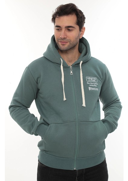 Erkek Petrol Standart Fit Normal Kesim Içi Polarlı Tam Fermuarlı Kapüşonlu Pamuklu Sweatshirt fırsatları
