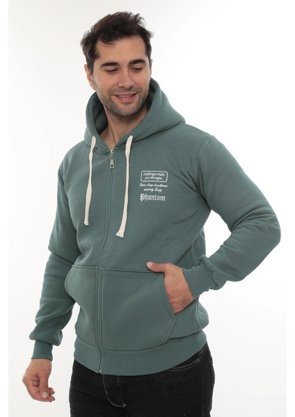 Erkek Petrol Standart Fit Normal Kesim Içi Polarlı Tam Fermuarlı Kapüşonlu Pamuklu Sweatshirt indirimleri