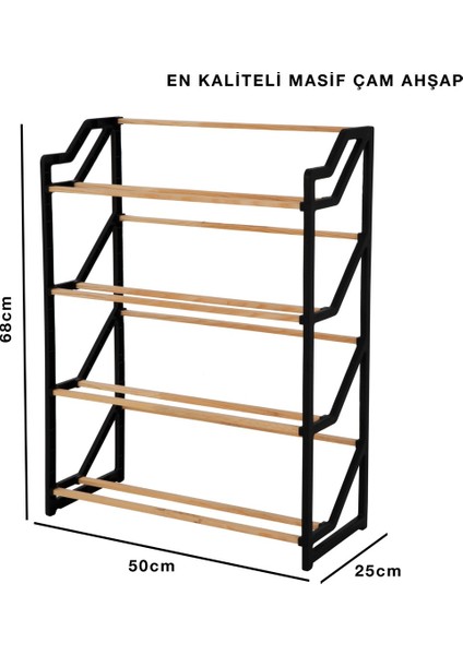 4 Katlı Kaliteli Masif Çam Siyah Ahşap Ayakkabılık | 1. Sınıf Kalite – Dayanıklı ve Şık Tasarım fırsatları