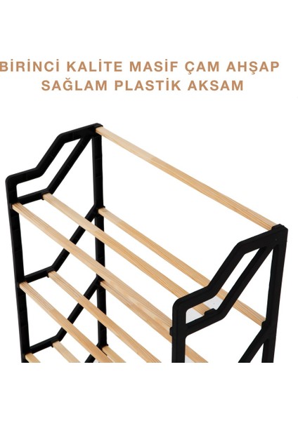4 Katlı Kaliteli Masif Çam Siyah Ahşap Ayakkabılık | 1. Sınıf Kalite – Dayanıklı ve Şık Tasarım indirimleri
