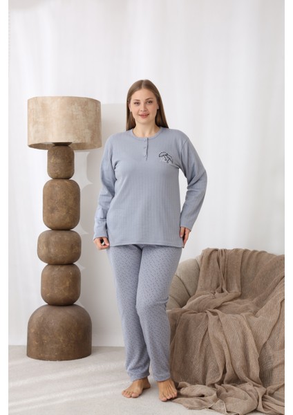 Şardonlu Interlok Kumaş Büyük Beden Kışlık Kadın Pijama Takımı 1160