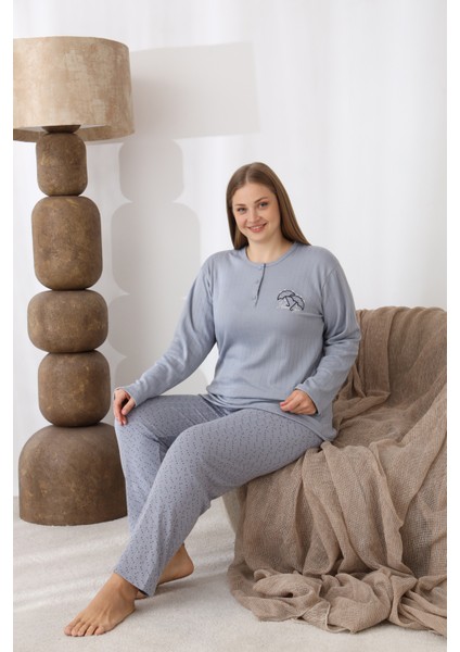 Şardonlu Interlok Kumaş Büyük Beden Kışlık Kadın Pijama Takımı 1160 fırsatları