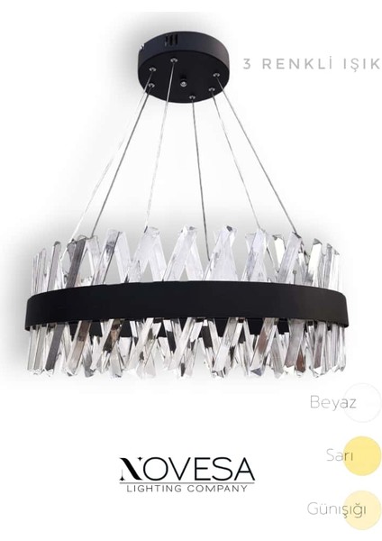 Çapraz Taşlı Lüx Led Avize (Siyah)