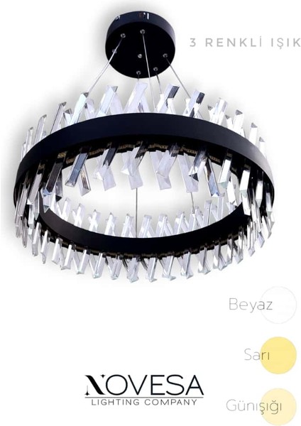 Çapraz Taşlı Lüx Led Avize (Siyah) fiyatları