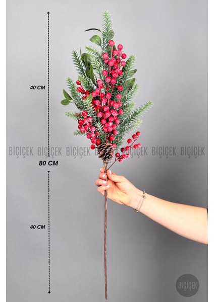 Karlı Kokina 80 cm 120 Meyveli ve Kozalaklı Yılbaşı Bitkisi Tek Dal fiyatları