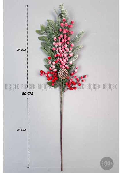 Karlı Kokina 80 cm 120 Meyveli ve Kozalaklı Yılbaşı Bitkisi Tek Dal indirimleri