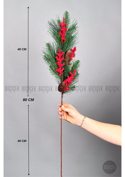 Kokina 80 cm Bol Meyveli ve Kozalaklı Yılbaşı Bitkisi Tek Dal