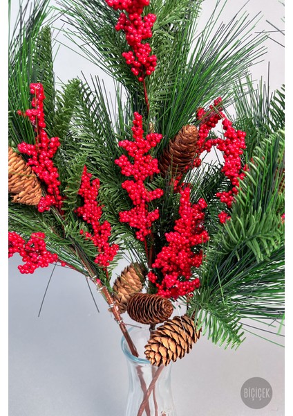 Kokina 80 cm Bol Meyveli ve Kozalaklı Yılbaşı Bitkisi Tek Dal indirimleri