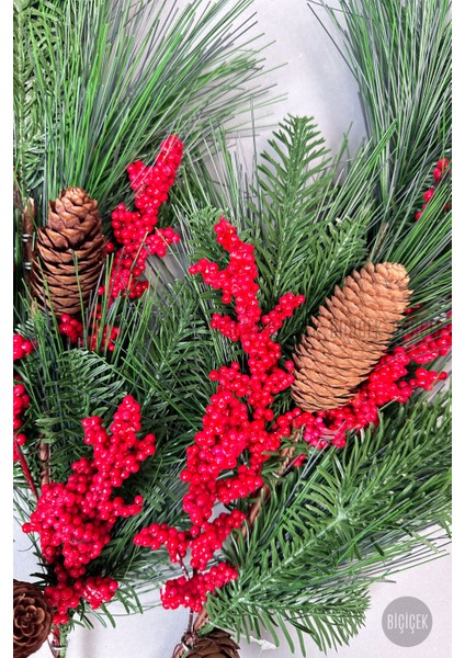 Kokina 80 cm Bol Meyveli ve Kozalaklı Yılbaşı Bitkisi Tek Dal