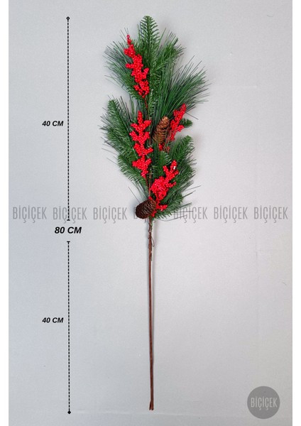 Kokina 80 cm Bol Meyveli ve Kozalaklı Yılbaşı Bitkisi Tek Dal