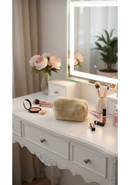 Makyaj Çantası Peluş Bej Lila fiyatları