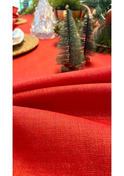 Keten Dokulu Simli Kırmızı Masa Örtüsü fiyatları