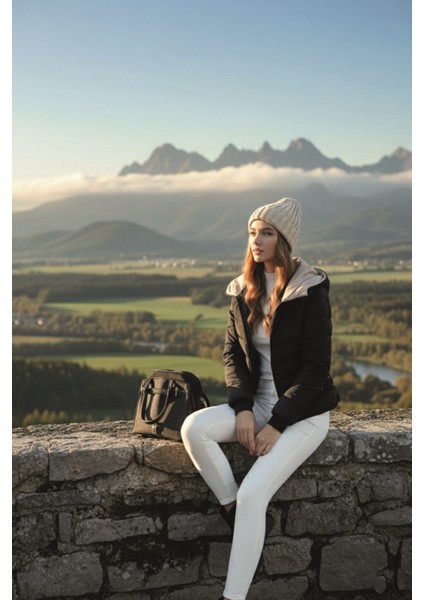 Kışlık Kapüşonlu Kadın Şişme Mont