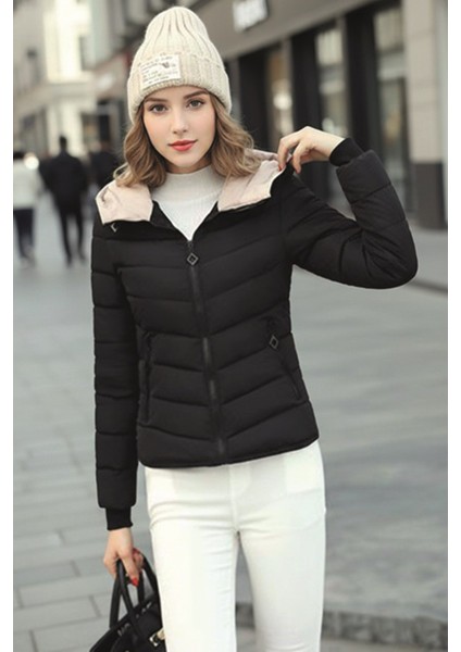 Kışlık Kapüşonlu Kadın Şişme Mont