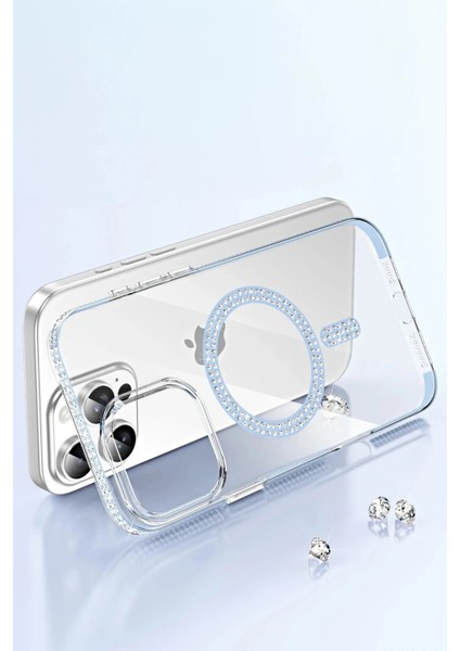 Apple iPhone 15 Pro Max Move Taşlı Magsafe Kapak - Pembe modelleri