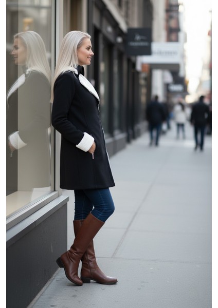 Kışlık Günlük Kaşe Kadın Siyah Kaban fırsatları