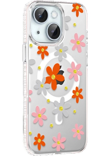Apple iPhone 15 Floral Magsafe Kapak - Turuncu