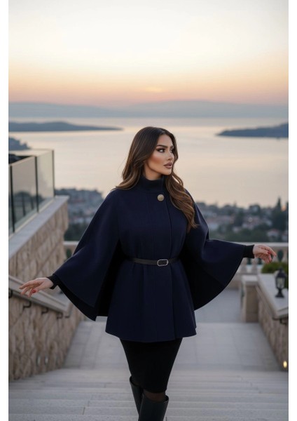 Gold Detaylı Kaşe Pelerin Panço 6100 fiyatları