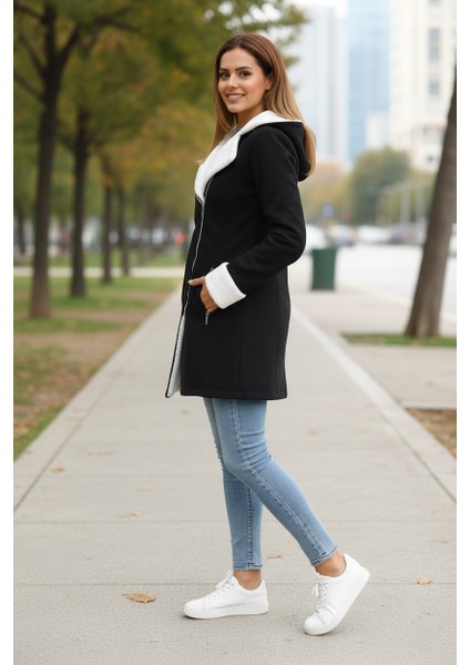 Kışlık Günlük Siyah Kaşe Kadın Kaban modelleri
