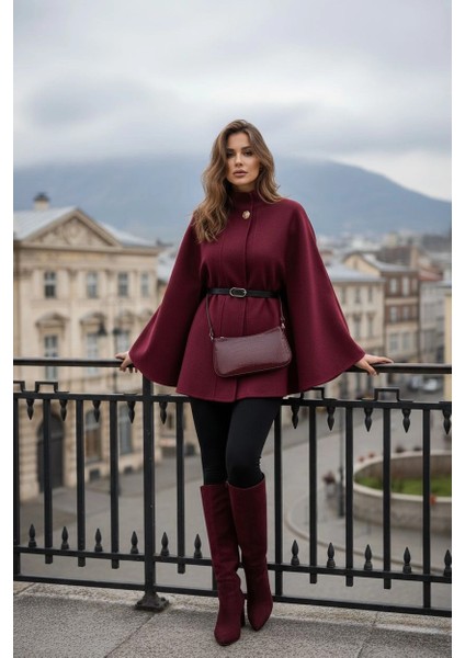 Gold Detaylı Kaşe Pelerin Panço 6100 modelleri