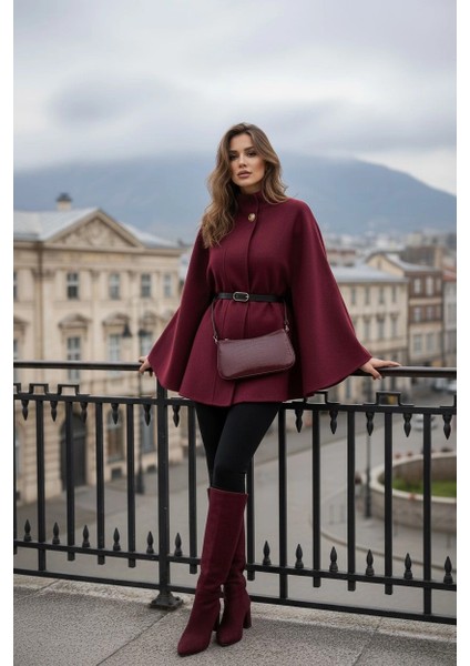 Gold Detaylı Kaşe Pelerin Panço 6100 indirimleri