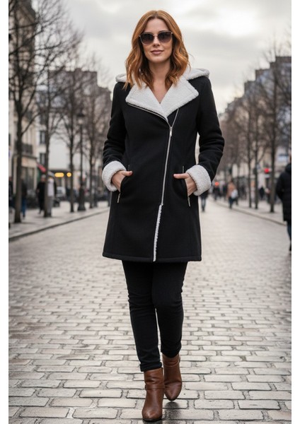 Kadın Günlük Siyah Kaşe Kışlık Kaban modelleri