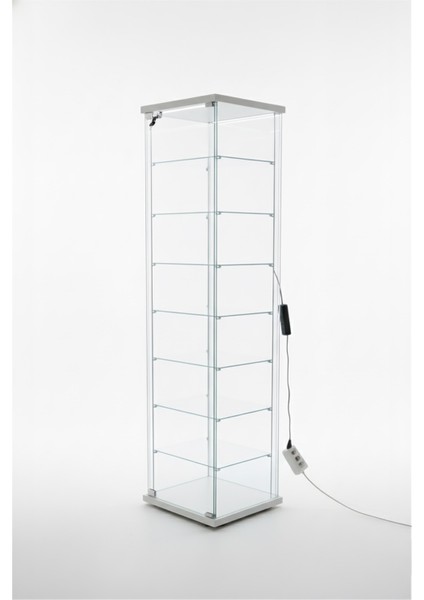 7 RAFLI KİLİTLİ LEDLİ BEYAZ (Gümüşlük, Büfe, Koleksiyon, Sunu, Sergi, Kitaplık)