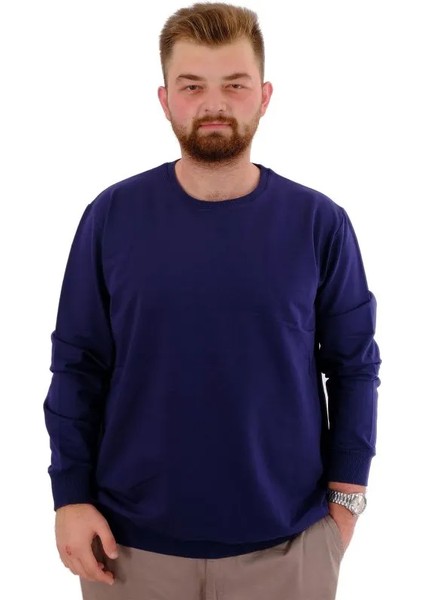 Büyük Beden Erkek Bisiklet Yaka Basic Sweatshirt U24174 Indigo