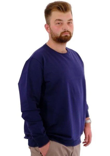 Büyük Beden Erkek Bisiklet Yaka Basic Sweatshirt U24174 Indigo fiyatları